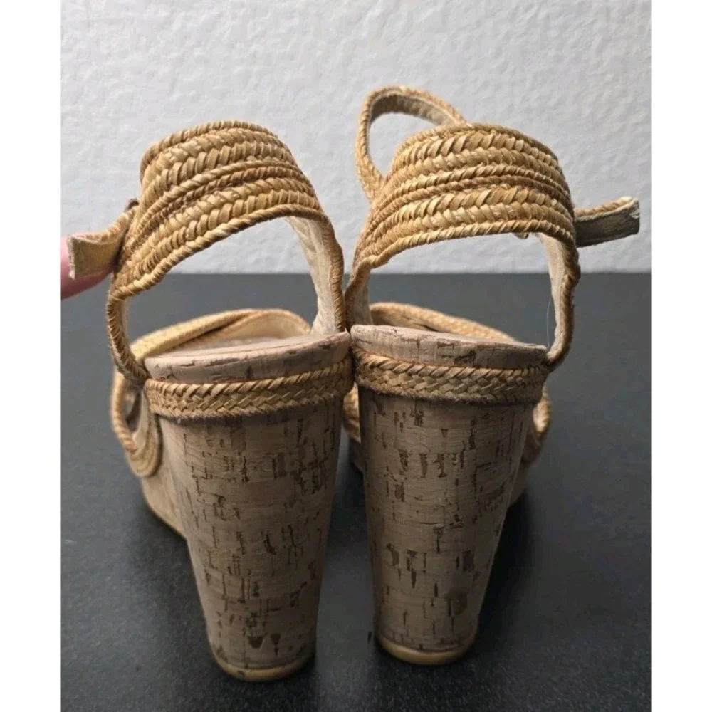 Stuart Weitzman Minx Espadrille Wedge Sandals 36/6 Cork Ankle Strap Heeled Boho